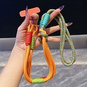 baratos Cordões de telefone e pulseiras-Nova corda longa, elegante e versátil para pendurar telefone, corda diagonal colorida com emenda dupla de dopamina, corda longa de emenda transversal