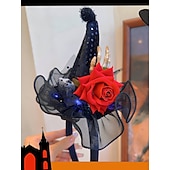 levne Halloweenské doplňky-Dámská halloweenská čelenka s čarodějnickým kloboukem - fialový pavouk a duch, dekorační kostýmní doplněk na párty, cosplay a převlékání