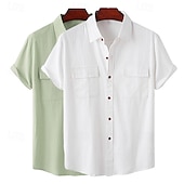 economico Classico-Per uomo Camicia Camicia di lino Camicia Estiva Abbigliamento da spiaggia Camicia con Bottoni Semplice Vacanza Casuale Bianco + Verde Verde + rosa Bianco + blu navy Rosa + blu navy Manica Corta Collo