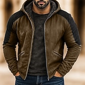 economico Felpa con cappuccio in pile-Per uomo Felpa con cappuccio Felpa con cappuccio a zip intera Felpa con cappuccio in pile Felpa con cappuccio foderata in pile Blu Verde scuro Marrone Con Cappuccio Semplice Patchwork Blocco di colore