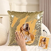 お買い得  繊維-カスタム犬写真マジックスパンコール枕パーソナライズリバーシブルクッションカバーペットの写真付き犬愛好家へのギフト16x16インチ