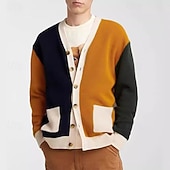 levne pánský svetr cardigan-Pánské Svetr Šaty svetr Svetr Cardigan Pletený svetr Rýhovaný Plést Krátké Barevné bloky Pletený Bez vzoru Do V Módní Přehozy přes ramena Ležérní Denní nošení Oblečení Podzim Zima Oranžová M L XL