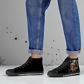 abordables Chaussures pour Hommes-Baskets montantes en toile pour homme avec imprimé « chasse de bière » de la Faucheuse – Chaussures à lacets décontractées et résistantes pour Halloween, style gothique et événements nocturnes