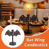 お買い得  ハロウィンの吊るし飾りとテーブルトップ装飾-ハロウィンキャンドルホルダー、大きなトゥインクルバットキャンドルスティック、ゴシックバットキャンドルホルダー、LEDトゥインクルライト付き、パーティーテーブルやキッチン用の不気味なトゥインクルバットデザイン &amp;マントルピース