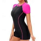 abordables Lycra de surf-Femmes Maillot de bain Maillot Anti UV Protection Solaire UV UPF50+ Manche Courte Maillot de Bain Zip Up Natation Surf Patchwork Été Printemps