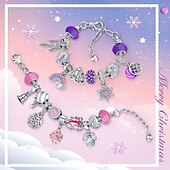 tanie Kalendarz adwentowy-Bransoletki z kalendarzem adwentowym na Boże Narodzenie 2025 dla dziewcząt, 24-dniowy zestaw do samodzielnego tworzenia biżuterii z 22 koralikami i 2 regulowanymi bransoletkami, prezent odliczający