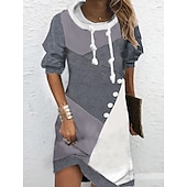 preiswerte Streifen- und geometrisches Kleid-Damen Kapuzenkleid Mini Kleid Wickelkleid Shift Kleid Party Lässig Boho Outdoor Zuhause Ausgehen Regulär Passform Grafik Geometrisch Langarm Kapuze Pink Blau Grün Grau Frühling Herbst Winter