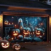 cheap Halloween Garage Door Cover-Halloween Tapestry Garage Door Cover Large Hanging Backdrop Pumpkin Cemetery Dark Punk Gothic Style Party Outdoor Shooting Backgrounds Front Door Home Decor