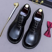 tanie Klasyczne Buty Eleganckie-Męskie skórzane półbuty wizytowe typu oxford – pierwsza warstwa skóry bydlęcej, klasyczny design typu brogs, sznurowane, formalne buty biznesowe do biura, na wesela i do profesjonalnego stroju