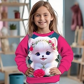 billiga Flickans 3D-djur-Flickor 3D Katt Tröja Långärmad Vår Höst Mode Grundläggande Barn 4-12 år Rund hals Utomhus Ledigt Dagligen Normal