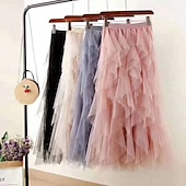 preiswerte Chiffon -Röcke-Damen Rock Schwingend Gazeröcke Mode Lässig Maxi Mittlere Hüfthöhe Röcke Einfarbig Unregelmäßiger Saum Mikroelastisch Urlaub Straße Aprikose Schwarz Weiß Rosa Frühling Polyester