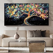 お買い得  木の油絵-手作りのオリジナルのカラフルな咲く木の油絵、キャンバスの壁、抽象的な生命の木の絵画、家の装飾用、枠張り付き/内枠なしの絵画