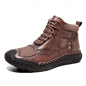 baratos Botas de cano curto-Botas casuais masculinas de couro sintético marrom de cano alto com sola de borracha antiderrapante - calçados duráveis para caminhadas ao ar livre, viagens e uso diário