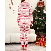お買い得  親子お揃い服-ファミリールック パジャマ クリスマス柄 家 プリント ルビーレッド 長袖 活発的 マッチング衣装