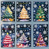 billiga Klistermärke-9 ark väggdekaler för julfönster, dekorationer, julgranar, snögubbar &amp;snöflingor, statisk elektricitet, butiksfasad &amp;heminredning i glas