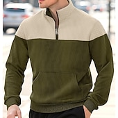abordables Sudaderas Básicas_-Hombre Sudadera Sudadera con estampado de gofres Sudadera Con Capucha Pull-over Sudadera con un cuarto de cremallera Verde Ejército Azul Marino Caqui Gris Cuello Mao Plano Retazos Bloque de Color