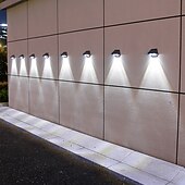 tanie Kinkiety zewnętrzne-2/4 sztuki solarnej lampy ściennej, wodoodpornej, zewnętrznej, ogrodowej, do oświetlenia ściennego, domu, balkonu, świątecznej dekoracji, nastrojowej lampy, willi, lampy ulicznej