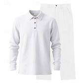 economico T-shirt set da uomo-Per uomo Set di biancheria Completi T-shirt Completi camicia e pantaloni Outfit 2 pezzi Manica Lunga Bavero Primavera Autunno Semplice Moda Casual 2 Pezzi Vacanza Abbigliamento quotidiano Uscire Nero