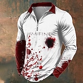 billiga Halloween Polos-Halloween Herr Blodstänk Pikétröjor med dragkedja Långärmad Polotröjor Kavajslag Ledigt Skräck Mörk Utomhus Festival outfit 3D-utskrift Vår Höst Vinter Rubinrött Blå Purpur