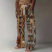 economico Pantaloni casual stampati da uomo-Per uomo Geometrico Etico / africano Pantaloni Pantaloni casual Pantaloni Larghi Misura del girovita medio Vintage Retrò All'aperto Vacanza Coulisse elastica in vita Pantaloni tipo lino con tasche