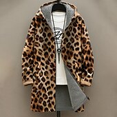 billige fleecejakke for menn-Herre Grafisk Leopardprint Vinterfrakk Fleece-jakke Frakk Hold Varm Bekvem Fritid Dagligdagstøy Glidelås Lomme 3D-utskrift Høst Vinter Med hette Langermet Gul Blå Brun