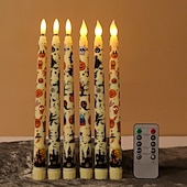 economico Luci di Halloween-Candele a LED senza fiamma con motivo colorato di Halloween, candelieri a batteria con telecomando a 11 tasti e timer, luci a fiamma tremolante 3D per cene, decorazioni per interni, regali (6 pezzi