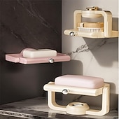voordelige Opslagrekken-Wandgemonteerde zuignap roterende zeepbak met afvoer, niet-borende spons en zeeprek organizer, perfect voor douche, badkamer, bad en keukengootsteen