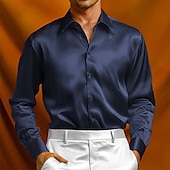 voordelige Satijnen overhemden voor heren-Voor heren Overhemd Zijdeachtig Satijnen overhemd Normaal shirt Overhemd met knopen Galashirt Effen Formeel Bruiloft Zwart Geel Rood Marineblauw Lange mouw Revers Lente &amp; Herfst Alle seizoenen Kleding