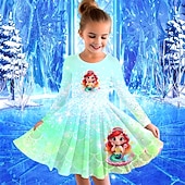 billiga 3D Cartoon Dresser-Flickor 3D Sjöjungfru Klänning Långärmad Sommar Vår Semester Dagligen Helgdag Prinsessa Skön Ljuv Barn 4-12 år Vardagsklänning A linjeklänning Knälång Normal