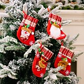 preiswerte Strümpfe &amp; Halter-4 Weihnachtsstrümpfe, Glocken, Schneeflocken, Weihnachtsmann, Schneemann, Rentier, Geschenktüten, Weihnachtsfeier-Dekoration