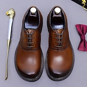 tanie Klasyczne Buty Eleganckie-Męskie skórzane półbuty wizytowe typu oxford – pierwsza warstwa skóry bydlęcej, klasyczny design typu brogs, sznurowane, formalne buty biznesowe do biura, na wesela i do profesjonalnego stroju