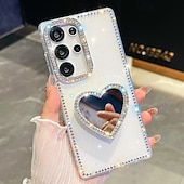 cheap Samsung Cases-Phone Case For Samsung Galaxy S25 S24 Ultra Plus S24 FE S23 A16 A55 5G A35 5G A15 Back Cover Mirror Kickstand Shockproof Heart Silicone