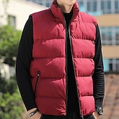 preiswerte Herren Steppweste-Herren Steppweste Weste Gilet Urlaub Täglich Date Mode Lässig Winter Tasche Polyester Warm Bequem Einfarbig Reisverschluss Stehkragen Normale Passform Schwarz Rote Blau Grau Weste