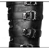 baratos Botas de combate-Botas masculinas de cano alto com tiras de fivelas múltiplas e design de cadarço - calçado de combate estilo punk gótico para uso casual urbano e moda de rua