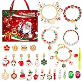 ieftine Calendarul Adventului-Brățări calendar de Advent de Crăciun 2025 pentru fete, kit de confecționare bijuterii DIY de 24 de zile cu 22 de mărgele cu pandantive și 2 brățări reglabile, cadou de numărătoare inversă de Crăciun