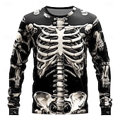 baratos crânio e osso-Camiseta Masculina 3D Esqueleto Camiseta de Manga Longa Camiseta Impressão 3D Gola Redonda Moda Casual de Rua Diária Verão Primavera Outono Vestuário