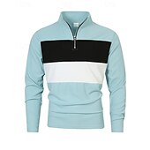 preiswerte Klassisches Poloshirt für Herren-Herren Poloshirts Viertel-Reißverschluss-Poloshirt Alltagskleidung Date Viertelreißverschluss Langarm Mode Basic Farbblock Patchwork Reißverschluss Frühling Herbst Normale Passform Schwarz Wei