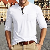 levne Pánská trička pro volný čas-Pánské Tričko Tričko Henley Trička Tričko Top Dlouhý rukáv Henley Jaro Podzim Bez vzoru Módní Designové Základní Kapsy Dovolená ulice Jdeme ven Fialová Top tričko pro muže