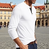 levne Pánská trička pro volný čas-Pánské Tričko Tričko Henley Trička Tričko Top Dlouhý rukáv Henley Jaro Podzim Bez vzoru Módní Designové Základní Kapsy Dovolená ulice Jdeme ven Fialová Top tričko pro muže