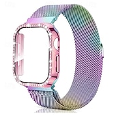 olcso Apple óraszíjak-Milánói hurok Kompatibilis valamivel Apple Watch óraszíj 38mm 40mm 41mm 42mm 44mm 45mm 49mm Case-szal Csillogás Bling Diamond Rozsdamentes acél Csere óraszíj mert iwatch Ultra 2 Series 9 8 7 SE 6 5 4
