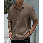 economico camicia da uomo con bottoni-Per uomo Camicia Camicia Estiva Camicia casual Camicia da Spiaggia Camicia con Bottoni Marrone Scuro Nero Bianco Verde chiaro Rosa Manica Corta Semplice Bavero Vacanza Camicia hawaiana Abbigliamento
