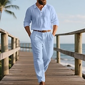 economico T-shirt set da uomo-Per uomo Set di biancheria Completi T-shirt Completi camicia e pantaloni Outfit 2 pezzi Manica Lunga Bavero Primavera Autunno Semplice Moda Casual 2 Pezzi Vacanza Abbigliamento quotidiano Uscire Nero