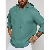 economico Classico-Per uomo Camicia Camicia di lino Camicia popover Camicia Estiva Abbigliamento da spiaggia Camicia con cappuccio Tinta unica Vacanza Streetwear Bianco Verde chiaro Blu Verde Manica Lunga Con Cappuccio