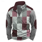 billiga Geometriskt mönster-Herr Geometrisk Rutig Tröja Ledigt Vintage retro Långärmad Hög hals Utomhus Streetwear Rubinrött Blå Dragkedja Fjärdedels blixtlås Höst Vinter Designer