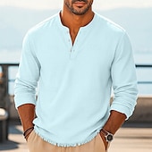 Herren Henley Hemd T-Shirt Henley Oberteil Leinen-T-Shirt Langarm Einfarbig Einfach Einheitliche Farbe Mode Designer Lässig Farbblock Knöpfe Henley Outdoor Lässig Täglich Sommer Frühling Ganzjahres preiswerte Baumwoll-Leinen T-Shirts-Herren Henley Hemd T-Shirt Henley Oberteil Leinen-T-Shirt Langarm Einfarbig Einfach Einheitliche Farbe Mode Designer Lässig Farbblock Knöpfe Henley Outdoor Lässig Täglich Sommer Frühling Ganzjahres