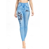  Naisten Leggingsit Ahdistuneet farkut Loma Vintage Vapaa-aika Täyspitkä Korka vyötärö Kukka Perhonen Elastinen vyötärönauha Tulostus Pehmeä Mukava Elastinen ulko- Katu Sininen taivaan sininen Kes