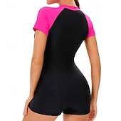 abordables Lycra de surf-Femmes Maillot de bain Maillot Anti UV Protection Solaire UV UPF50+ Manche Courte Maillot de Bain Zip Up Natation Surf Patchwork Été Printemps