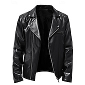  Voor heren Jas van imitatieleer Bikerjack Motorjas Vakantie Dagelijks Winddicht Houd Warm Zak Herfst winter Effen Modieus Klassiek Revers Normaal Zwart Rood Jacks