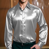economico Camicie in raso da uomo-Per uomo Camicia Come la seta Camicia in raso Camicia elegante Camicia casual Camicia con Bottoni Semplice Formale Affari Nero Bianco Giallo Rosso Manica Lunga Bavero Primavera &amp; Autunno Tutte le