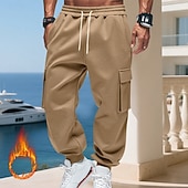 baratos Carga-Homens Calças Esportivas Calças de lã Corredor Calças de inverno Calça de moletom cargo Com Cordão Bolsos Cintura elástica Tecido Conforto Quente Esportes Diário Moda Casual Preto Branco
